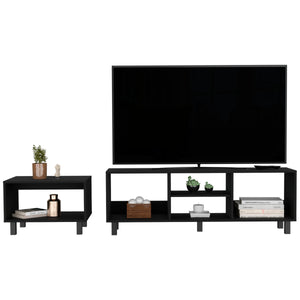 English Elm Eclipse Engineered Wood Living Room Duo Set with 55.2" TV Stand & Coffee Table, Black Steel Legs B200P173208