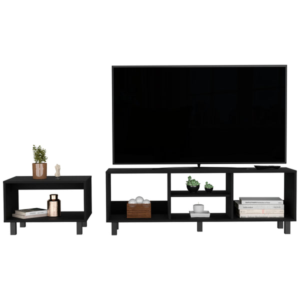 English Elm Eclipse Engineered Wood Living Room Duo Set with 55.2" TV Stand & Coffee Table, Black Steel Legs B200P173208