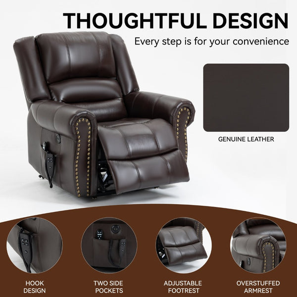 English Elm Power Lift Recliner with Dual Motor Heat Massage Faux Leather Chair for Living Room W1803S00016