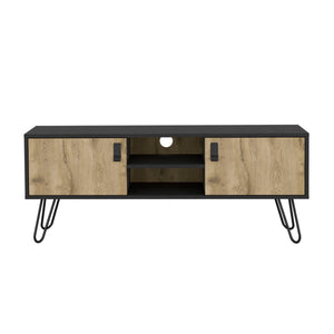 English Elm Huna Mid-Century TV Stand with Hairpin Legs, Dual-Tone Engineered Wood, 2 Doors & Open Shelves B070P173203