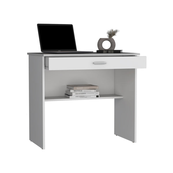 English Elm 80 Compact Writing Desk with Large Drawer & Lower Shelf, Engineered Wood Workstation 31.5x19.6 White 35.4 L x 23.6 W x 3.1 H B200P173215