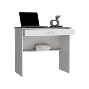 English Elm 80 Engineered Wood Writing Desk with Drawer & Lower Shelf — Compact 31.5"x19.6" Workstation, Sleek Storage Solution White 35.4 L x 23.6 W x 3.1 H B070P173215
