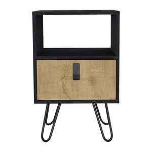 English Elm Huna Multicolor Nightstand with Hairpin Legs, Open Shelf & Spacious Drawer for Bedroom Storage B200P173218