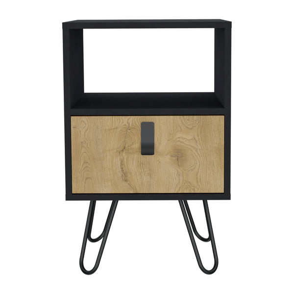 English Elm Huna Multicolor Nightstand with Hairpin Legs, Open Shelf & Spacious Drawer for Bedroom Storage B200P173218