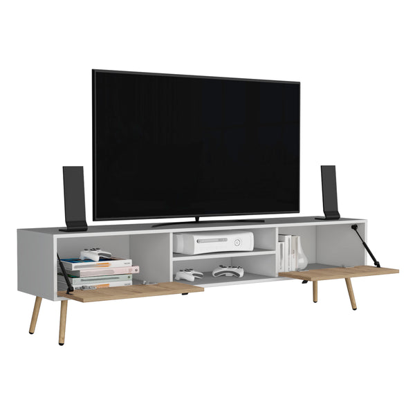 English Elm Huna Engineered Wood TV Stand Dual-Tone with Hinged Drawers, Open Shelves, Cable Management, 71" Top B070P173202