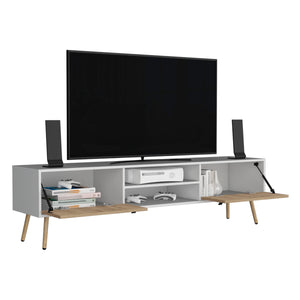 English Elm Huna Modern Dual-Tone TV Stand with Hinged Drawers, Open Shelves, Cable Management, 70.9" Top B200P173202