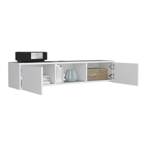 English Elm Glen Floating TV Stand White — Wall-Mounted Engineered Wood with Dual Side Doors, Cable Management B070P173205