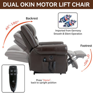 English Elm Power Lift Recliner with Dual Motor Heat Massage Faux Leather Chair for Living Room W1803S00016
