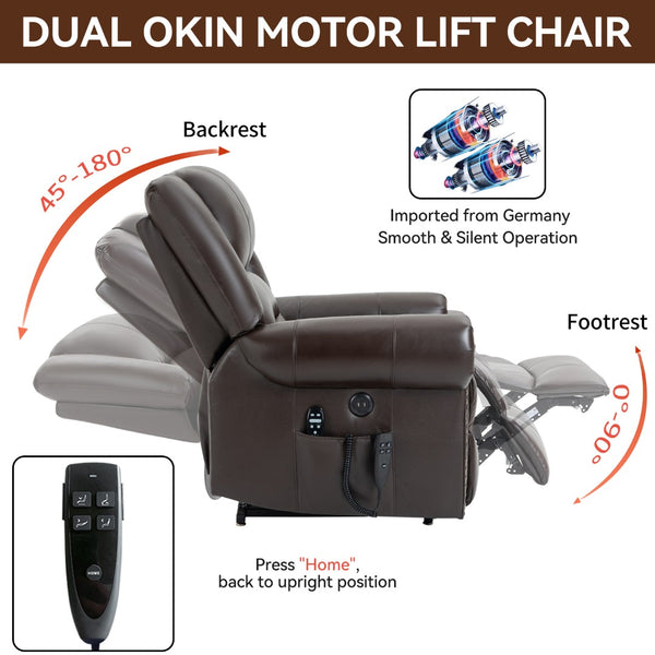 English Elm Power Lift Recliner with Dual Motor Heat Massage Faux Leather Chair for Living Room W1803S00016