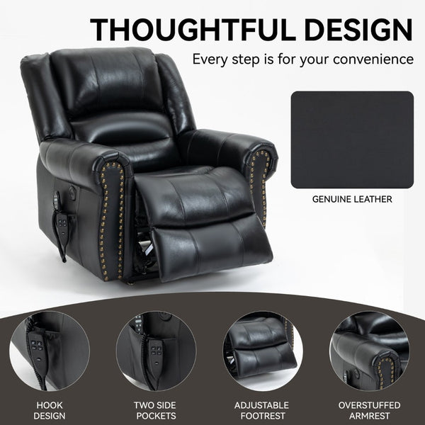 English Elm Power Lift Recliner with Dual Motor Heat Massage Faux Leather Chair for Living Room W1803S00015