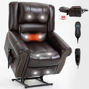 English Elm Power Lift Recliner with Dual Motor Heat Massage Faux Leather Chair for Living Room W1803S00013