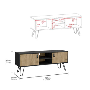 English Elm Huna Mid-Century TV Stand with Hairpin Legs, Dual-Tone Engineered Wood, 2 Doors & Open Shelves B070P173203
