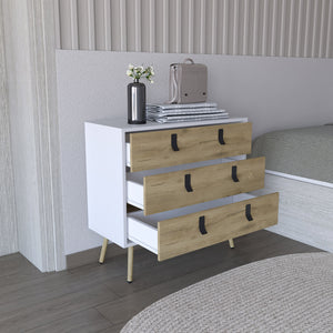 English Elm Huna Modern 3-Drawer Dresser with Metal Handles, Multicolor Engineered Wood, Elevated 31.5" Top Surface B200P173204