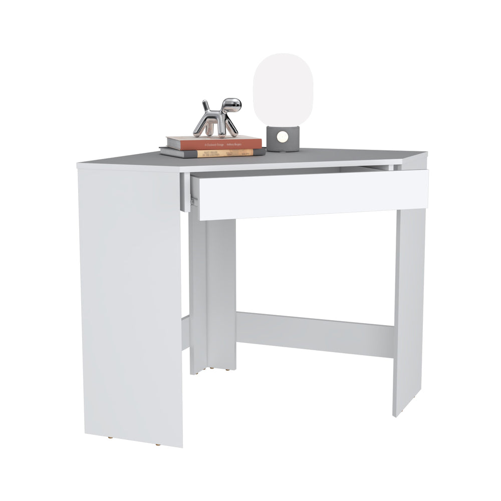 English Elm Amity Corner Desk White with Spacious Drawer, 29.9" x 29.9" Workstation — Modern Space-Saving Design B070P173216