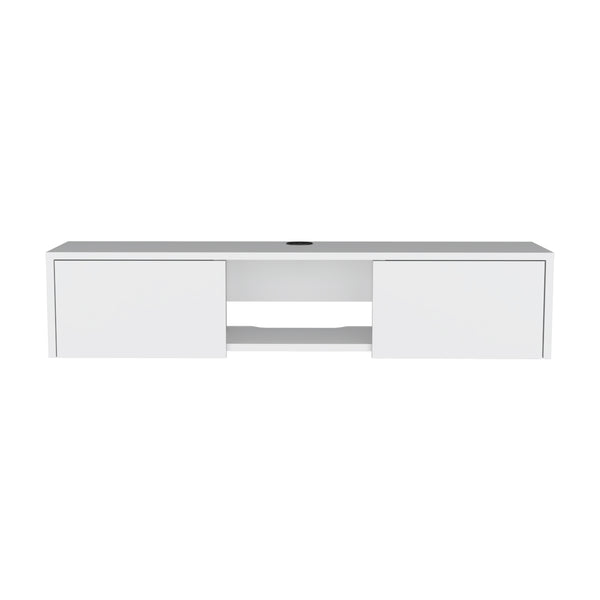 English Elm Glen Floating TV Stand White — Wall-Mounted Engineered Wood with Dual Side Doors, Cable Management B070P173205