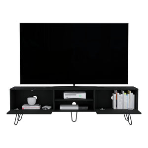 English Elm Vassel TV Stand with Hinged Drawers and Open Shelves, Mid-Century Hairpin Legs, 55" Capacity Black 75.1 L x 18.8 W x 4.7 H B070P173210