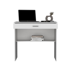 English Elm 80 Engineered Wood Writing Desk with Drawer & Lower Shelf — Compact 31.5"x19.6" Workstation, Sleek Storage Solution White 35.4 L x 23.6 W x 3.1 H B070P173215