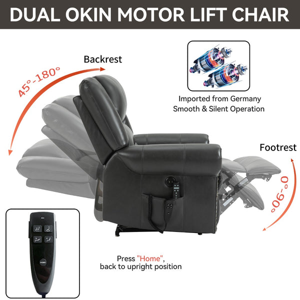 English Elm Power Lift Recliner with Dual Motor Heat Massage Faux Leather Chair for Living Room W1803S00014