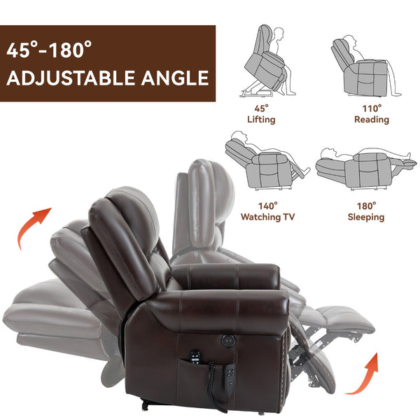 English Elm Power Lift Recliner with Dual Motor Heat Massage Faux Leather Chair for Living Room W1803S00013