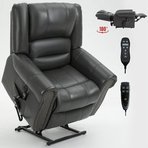 English Elm Power Lift Recliner with Dual Motor Heat Massage Faux Leather Chair for Living Room W1803S00014