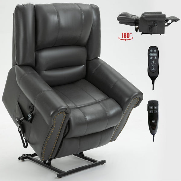 English Elm Power Lift Recliner with Dual Motor Heat Massage Faux Leather Chair for Living Room W1803S00014