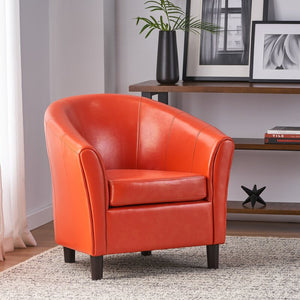 English Elm Christopher Knight Home® - Faux Leather Upholstered Club Chair Orange Napoli with Channel Stitching, PU & Solid Wood Comfort 41495.00PULORG