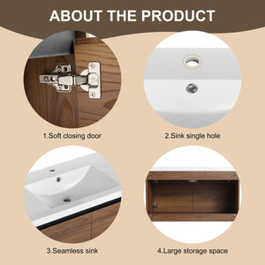 English Elm Levistar 36-Inch Brown Bathroom Vanity With Resin Sink – Stylish Storage & Easy Assembly Design W1972P165047