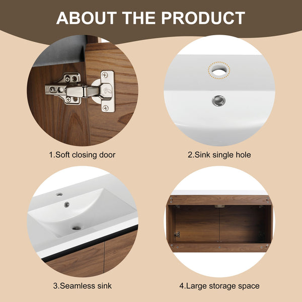 English Elm Levistar 36-Inch Brown Bathroom Vanity With Resin Sink – Stylish Storage & Easy Assembly Design W1972P165047