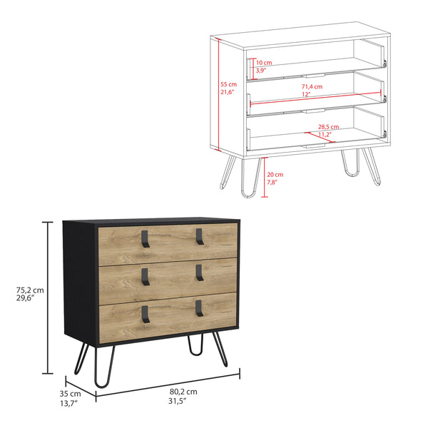 English Elm Huna Multicolor 3-Drawer Dresser with Hairpin Legs — Engineered Wood, Spacious Top, Modern Chic Storage B070P173219