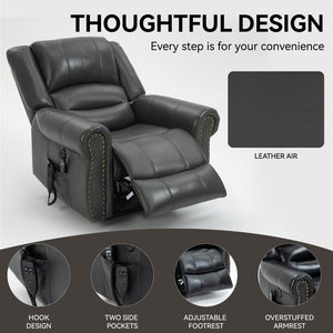 English Elm Power Lift Recliner with Dual Motor Heat Massage Faux Leather Chair for Living Room W1803S00014