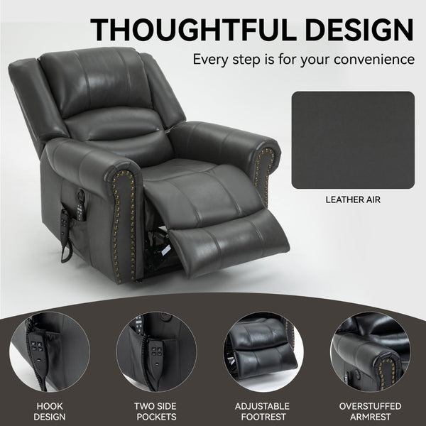 English Elm Power Lift Recliner with Dual Motor Heat Massage Faux Leather Chair for Living Room W1803S00014