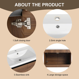 English Elm Levistar 30-Inch Brown Bathroom Vanity With Resin Sink – Stylish Storage For Small Spaces & Easy Assembly W1972P165046