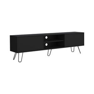 English Elm Vassel TV Stand with Hinged Drawers and Open Shelves, Mid-Century Hairpin Legs, 55" Capacity Black 75.1 L x 18.8 W x 4.7 H B070P173210