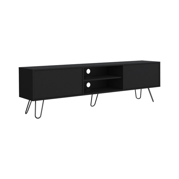 English Elm Vassel TV Stand with Hinged Drawers and Open Shelves, Mid-Century Hairpin Legs, 55" Capacity Black 75.1 L x 18.8 W x 4.7 H B070P173210