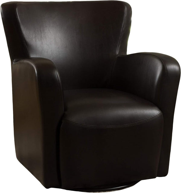 English Elm Christopher Knight Home® - Wingback PU Swivel Club Chair in Brown Faux Leather with Espresso Feet, Plush Seat for Cozy Livingroom 57449.00PU