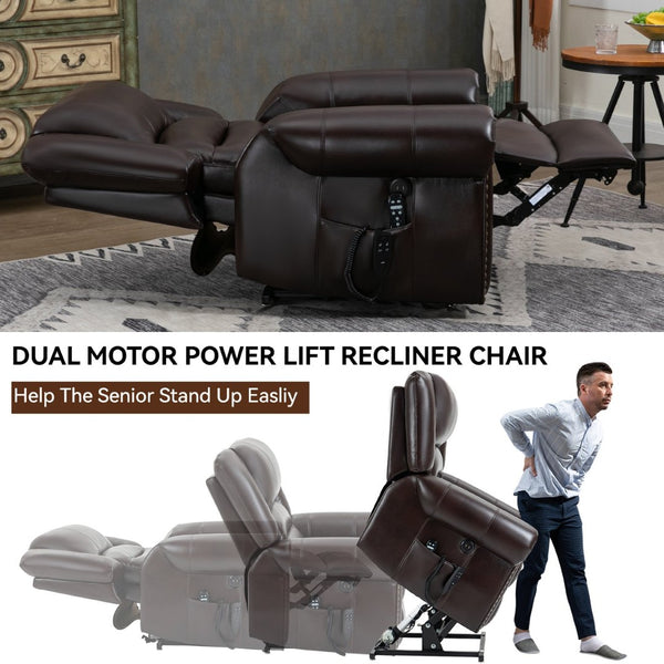 English Elm Power Lift Recliner with Dual Motor Heat Massage Faux Leather Chair for Living Room W1803S00013