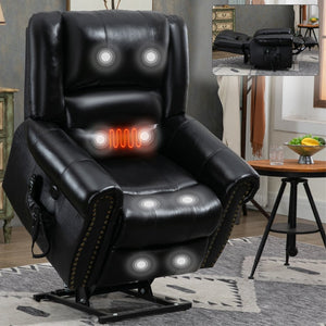English Elm Power Lift Recliner with Dual Motor Heat Massage Faux Leather Chair for Living Room W1803S00015
