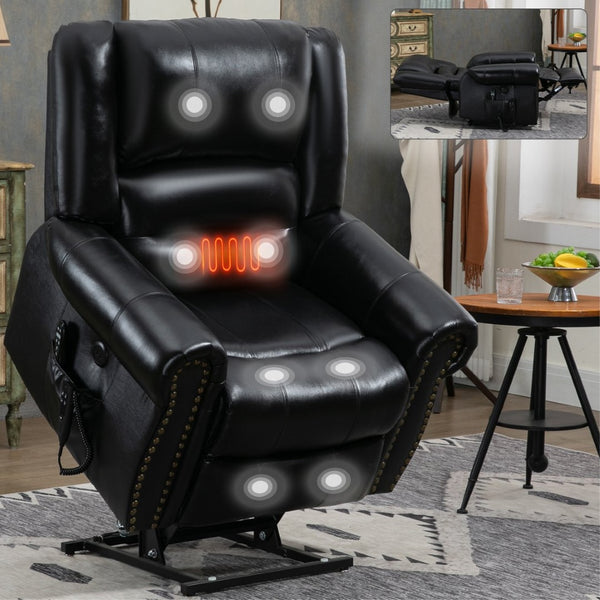 English Elm Power Lift Recliner with Dual Motor Heat Massage Faux Leather Chair for Living Room W1803S00015