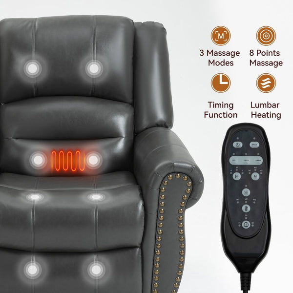 English Elm Power Lift Recliner with Dual Motor Heat Massage Faux Leather Chair for Living Room W1803S00014
