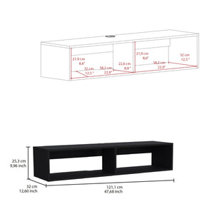 English Elm Rockwood Wall-Mount Floating TV Stand in Black with Dual Open Shelves, Cable Management, 47.6" B200P173212