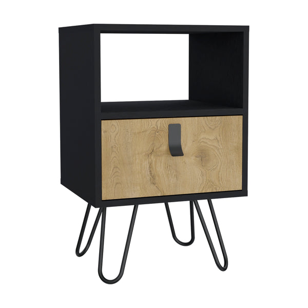 English Elm Huna Multicolor Nightstand with Hairpin Legs, Open Shelf & Spacious Drawer for Bedroom Storage B200P173218
