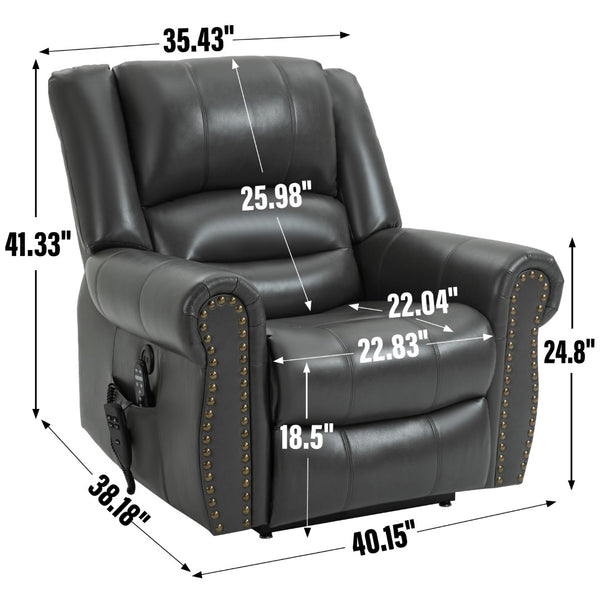 English Elm Power Lift Recliner with Dual Motor Heat Massage Faux Leather Chair for Living Room W1803S00014