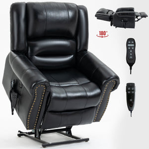 English Elm Power Lift Recliner with Dual Motor Heat Massage Faux Leather Chair for Living Room W1803S00015