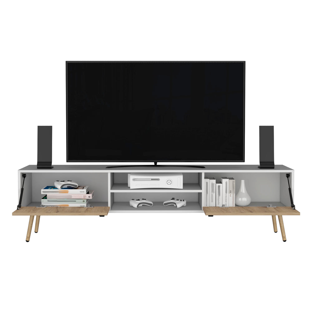 English Elm Huna Engineered Wood TV Stand Dual-Tone with Hinged Drawers, Open Shelves, Cable Management, 71" Top B070P173202