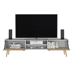 English Elm Huna Modern Dual-Tone TV Stand with Hinged Drawers, Open Shelves, Cable Management, 70.9" Top B200P173202