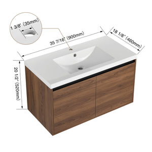 English Elm Levistar 36-Inch Brown Bathroom Vanity With Resin Sink – Stylish Storage & Easy Assembly Design W1972P165047