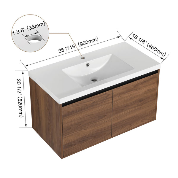English Elm Levistar 36-Inch Brown Bathroom Vanity With Resin Sink – Stylish Storage & Easy Assembly Design W1972P165047