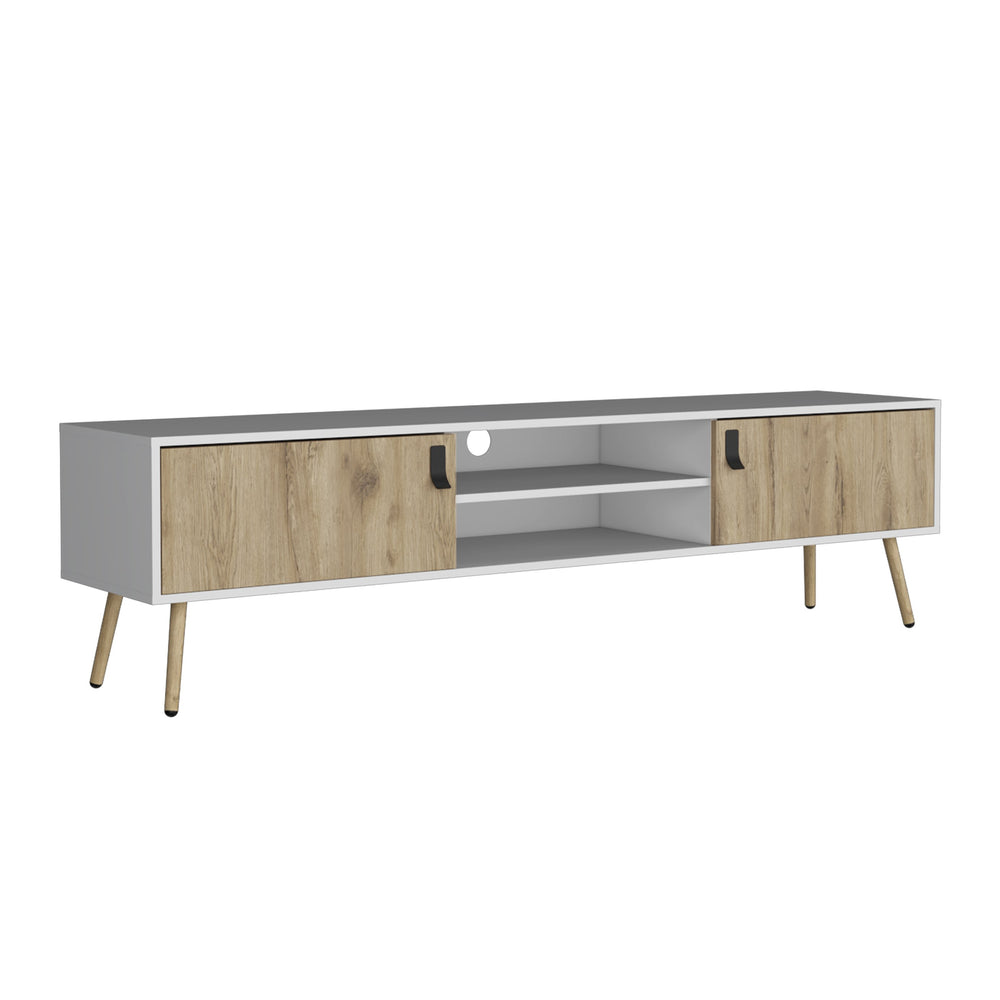 English Elm Huna Modern Dual-Tone TV Stand with Hinged Drawers, Open Shelves, Cable Management, 70.9" Top B200P173202