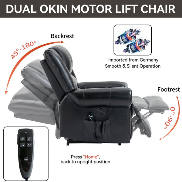 English Elm Power Lift Recliner with Dual Motor Heat Massage Faux Leather Chair for Living Room W1803S00015