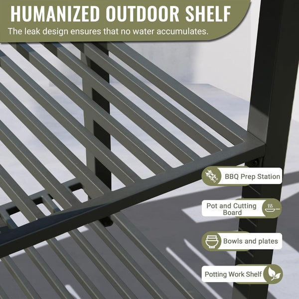 English Elm Outdoor Kitchen Island With Double Storage Rack - Durable Aluminum Prep Table For Patios & Decks W1859P171915-GIGA